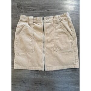 Hollister Mini Skirt Junior Size 9 Front Zip Corduroy Skirt Tan 28" W, 16" Long